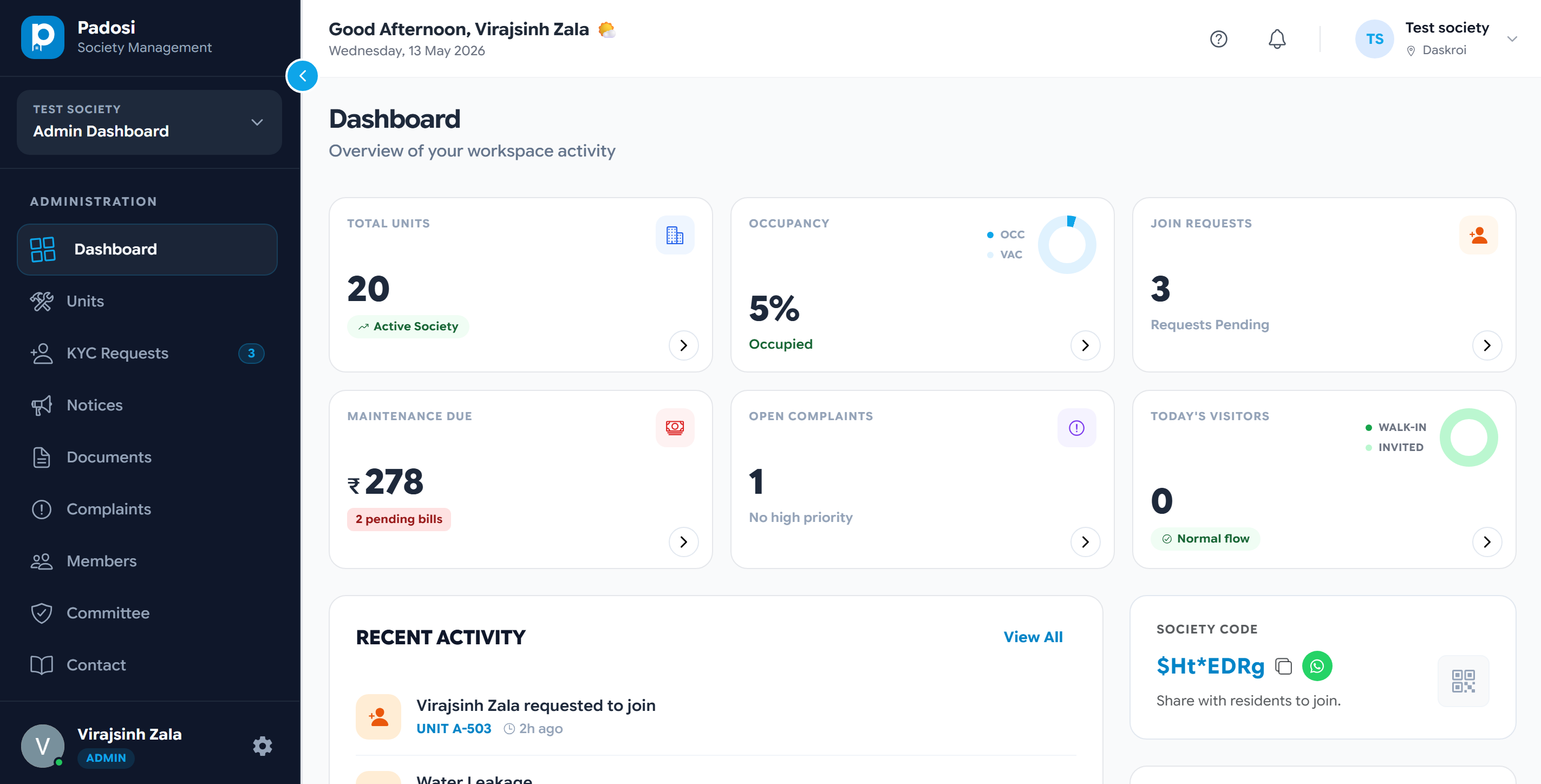 Padosi web dashboard